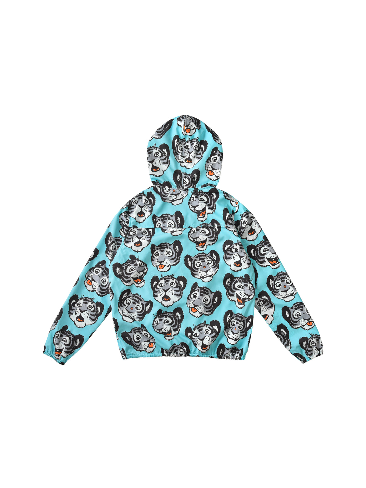 Blue Children's hoodie with soulgoods tiger pattern on a white background