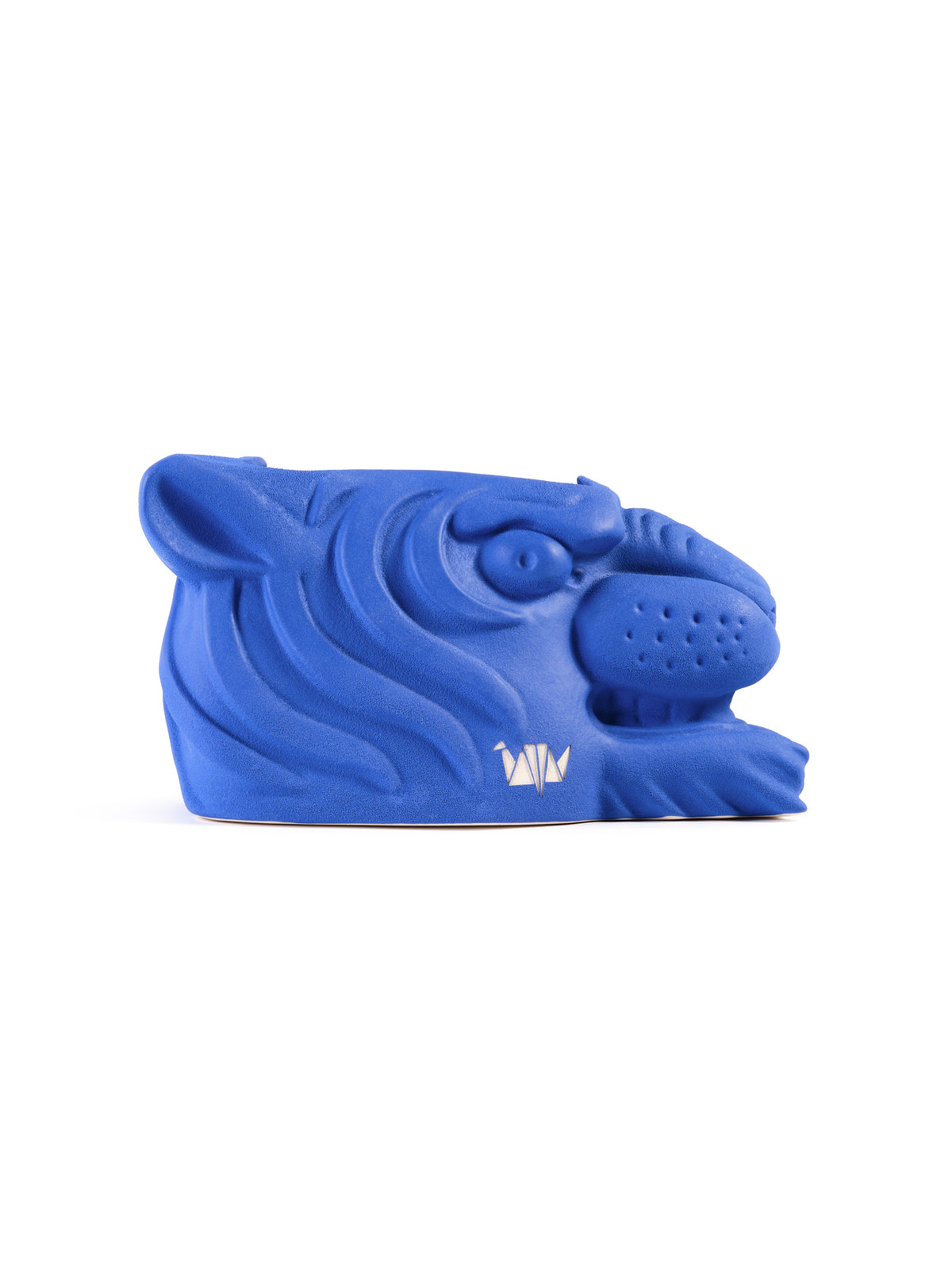Blue tiger-shaped object on a white background