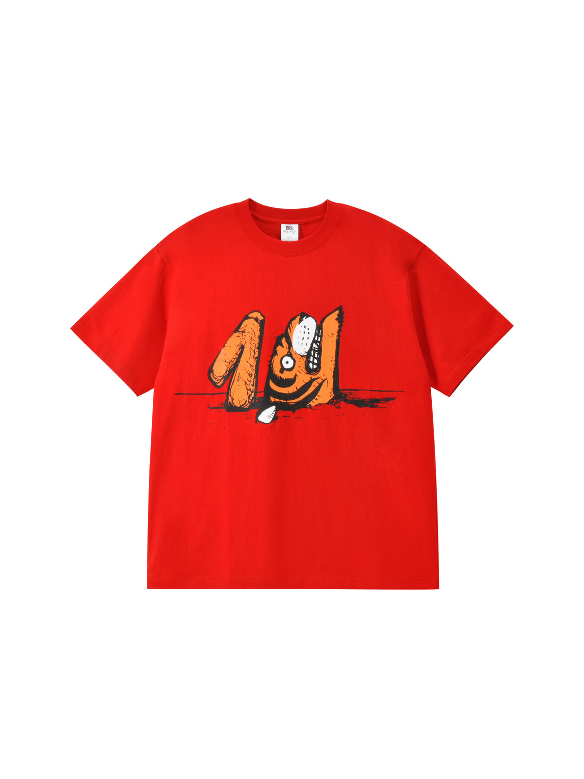 Red t-shirt with a graphic tiger design on a white background