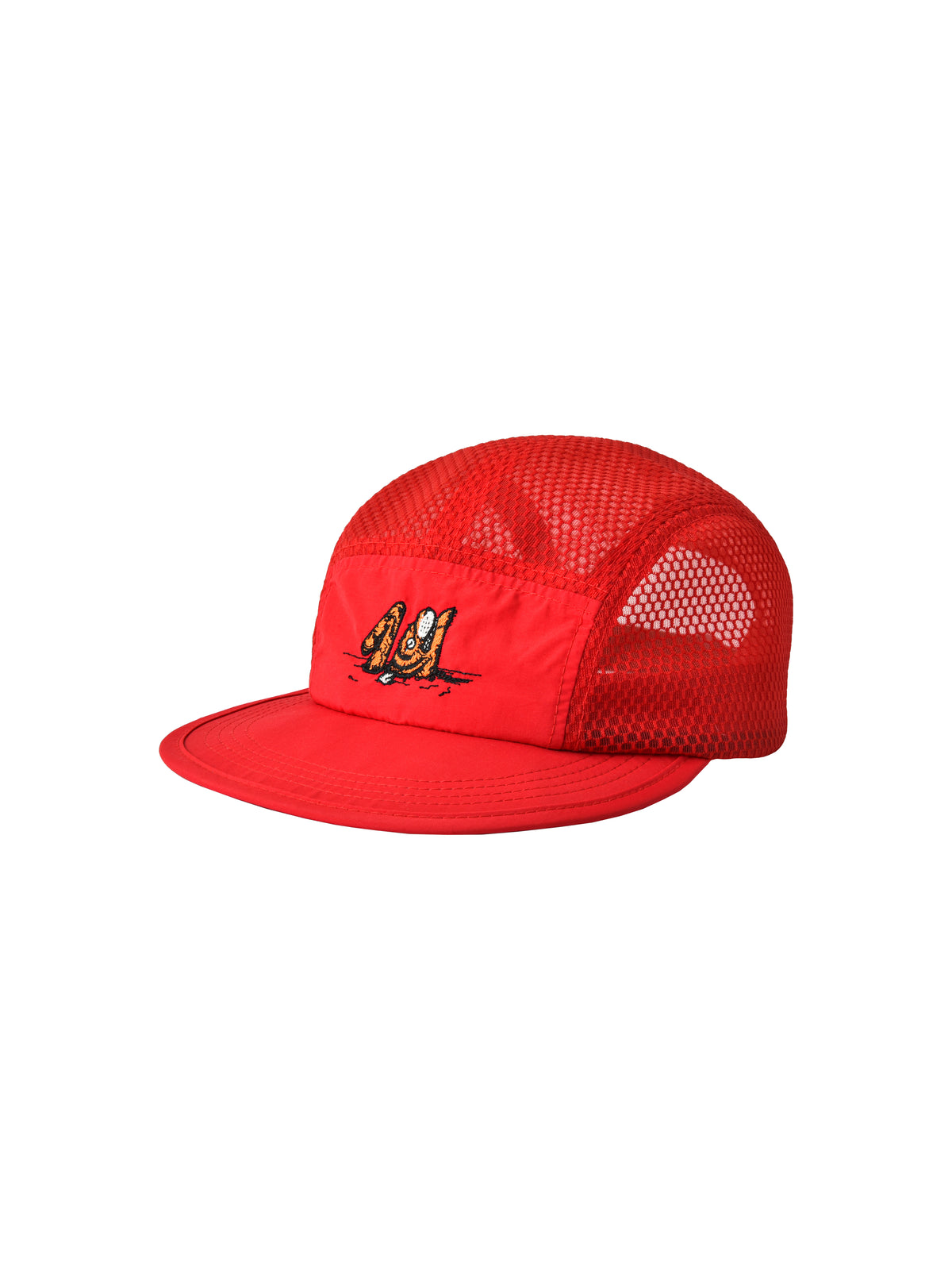 Red mesh cap with a small tiger head logo on a white background