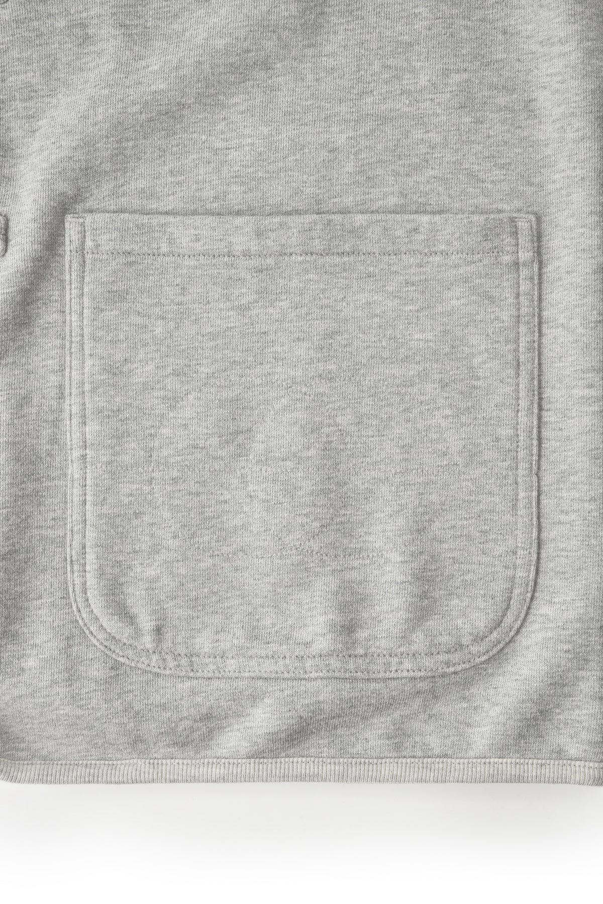 Close-up of a gray hoodie with a pocket on a white background
