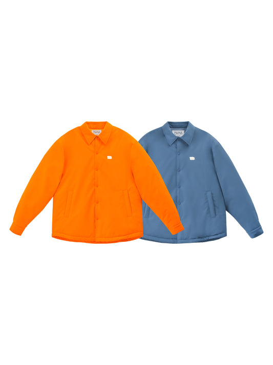 Orange and blue jackets on a white background