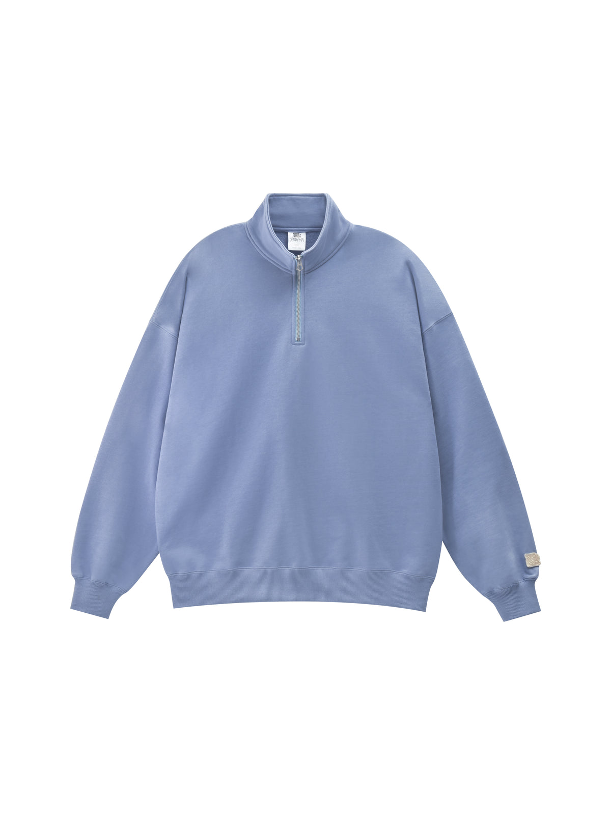 Light blue sweatshirt with a quarter zip on a white background