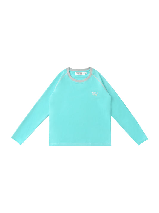 Turquoise long-sleeve shirt on a white background