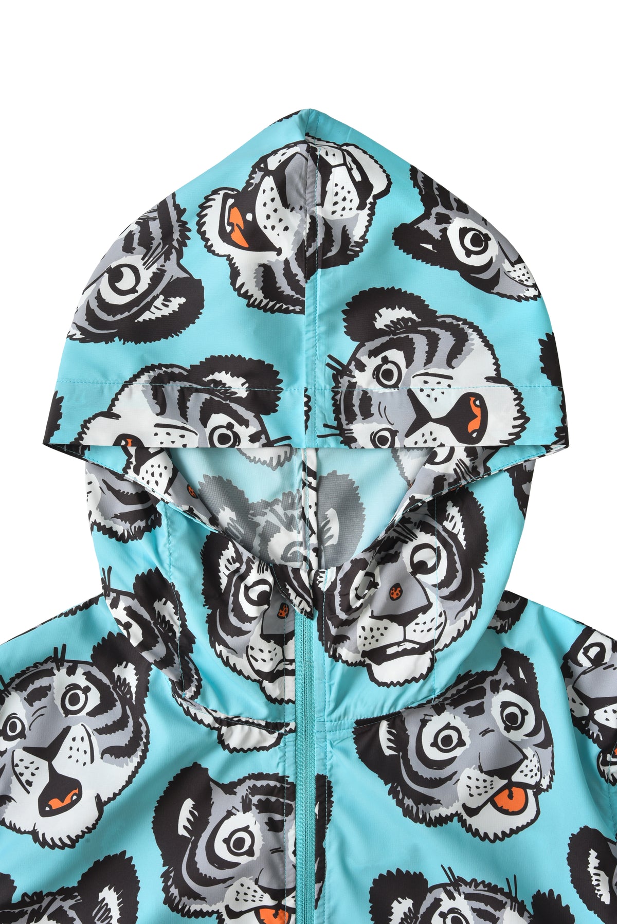 Children's hoodie with tiger pattern on a blue background