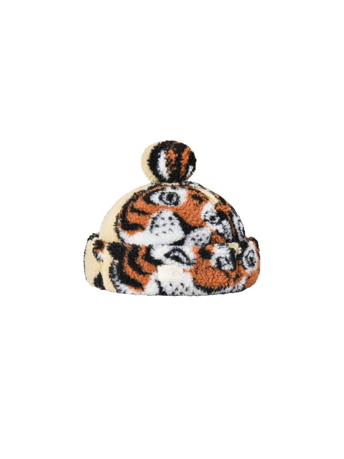 Plush tiger-shaped toy on a white background