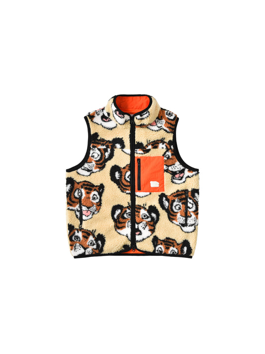 Vest with tiger pattern and orange pocket on a white background