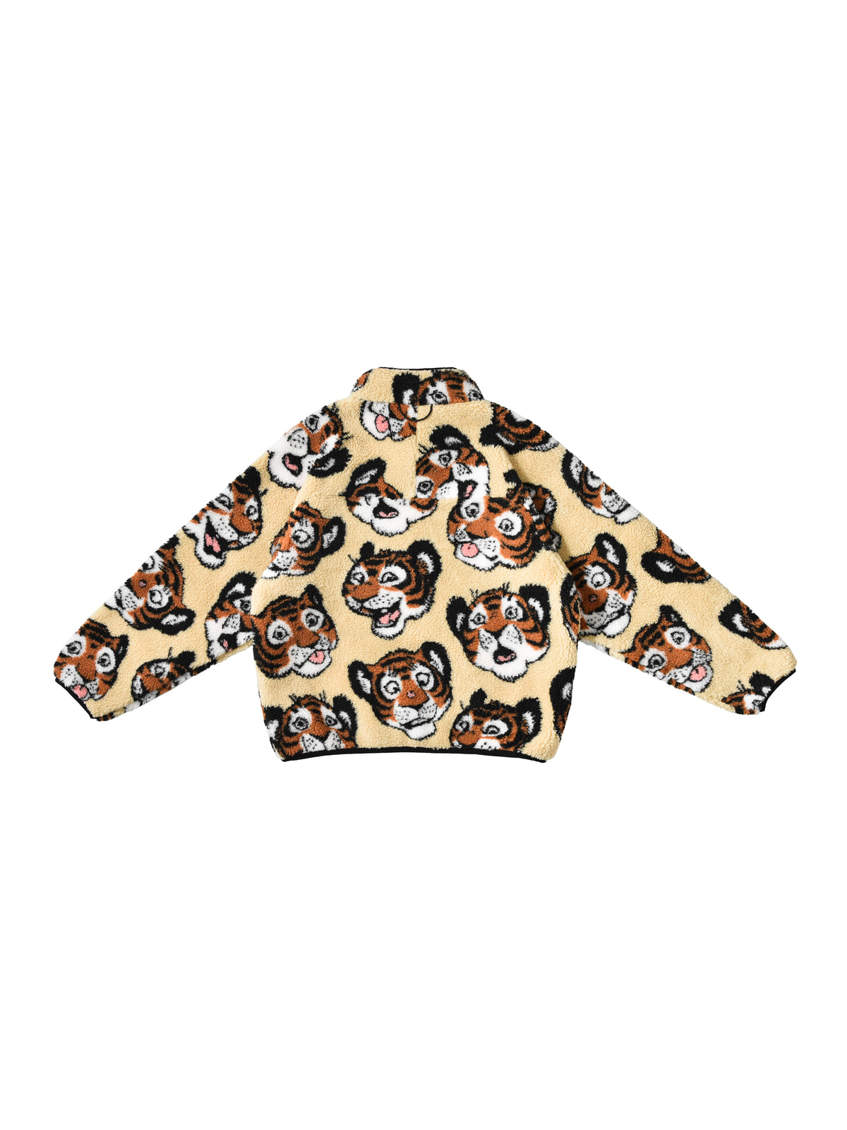 Baby onesie with tiger pattern on a beige background