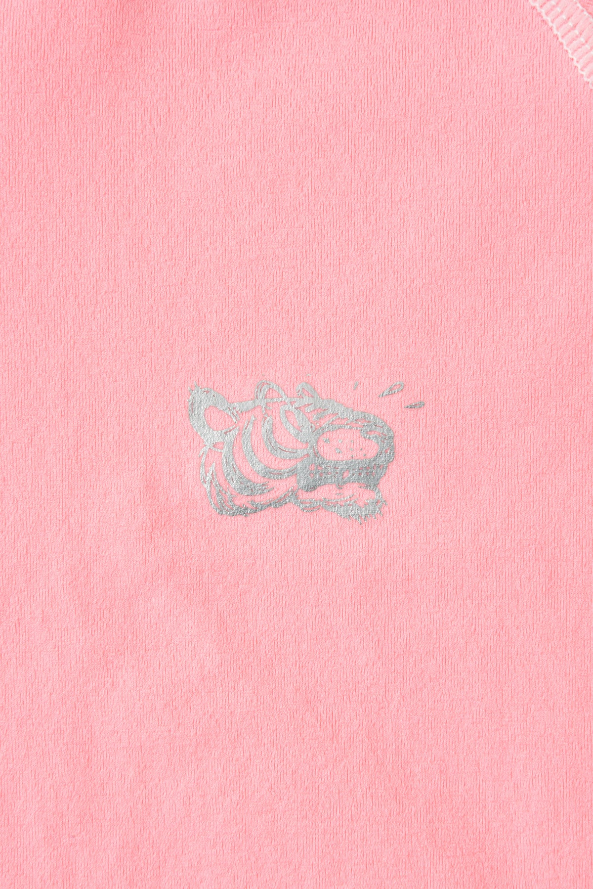 Pink fabric with a small silver soulgoods tiger head logo in the center