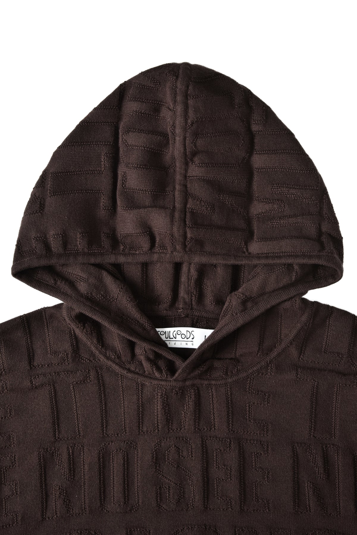 Brown textured hooded garment on a white background