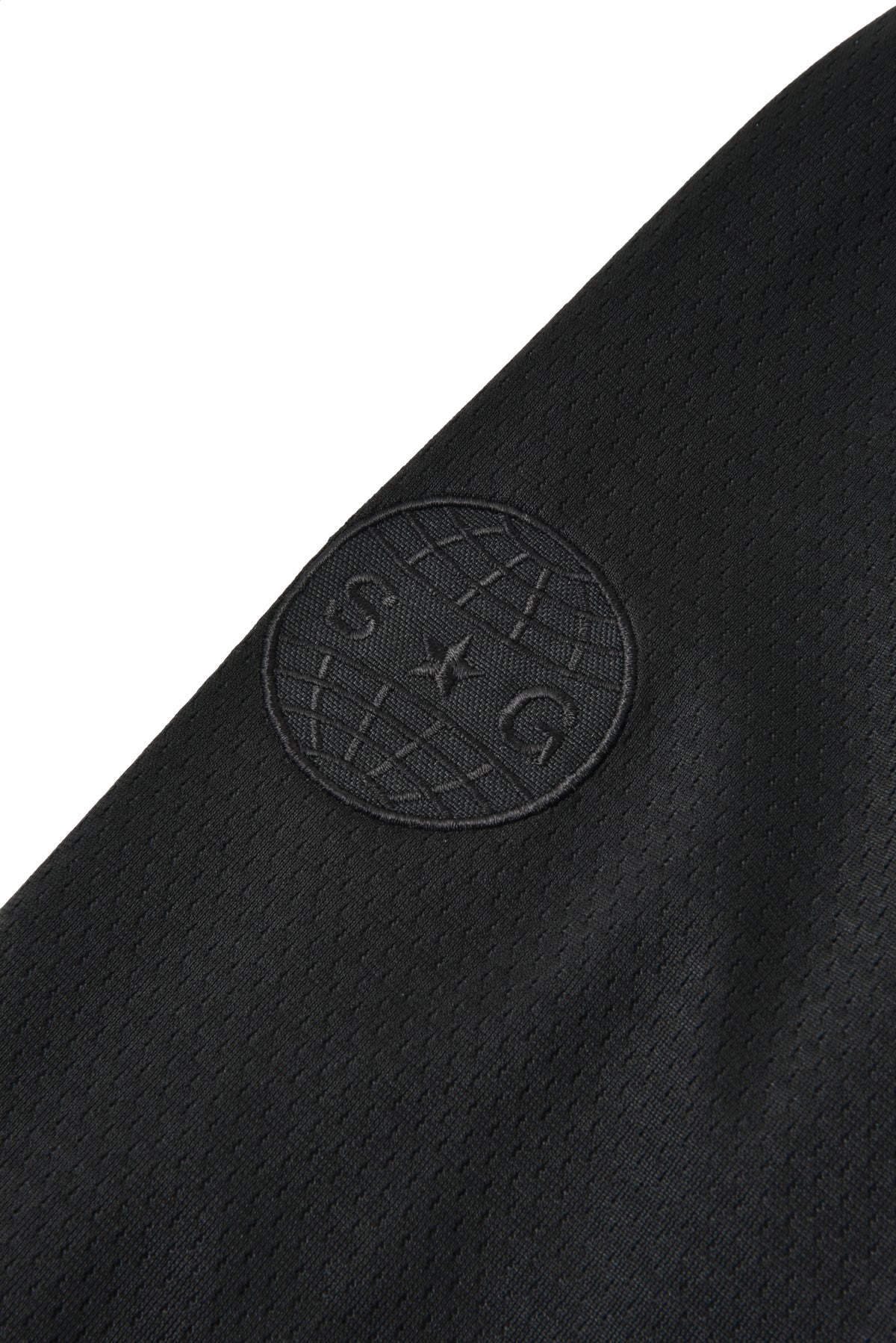 Black fabric with a logo in the center on a white background