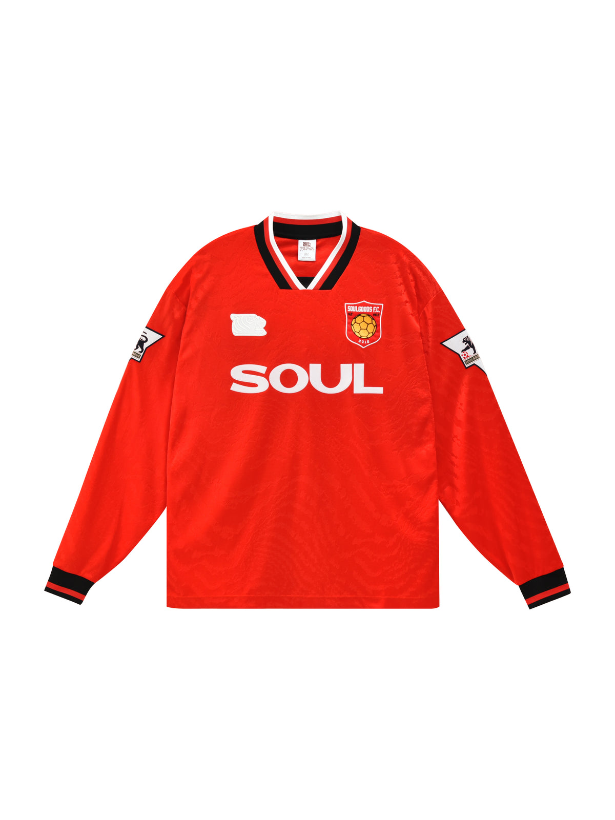 Red long-sleeve shirt with 'Soul' branding on a white background