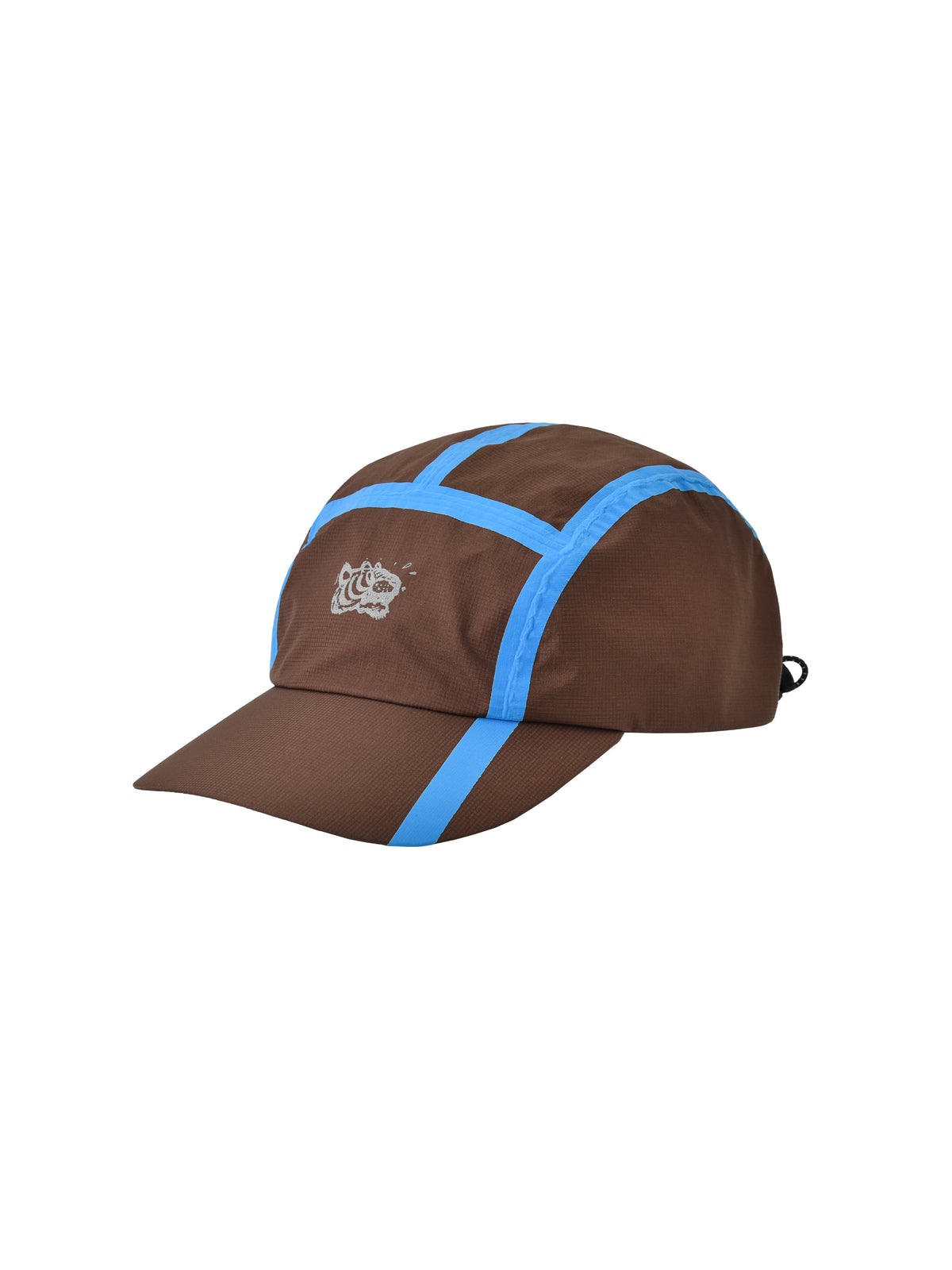 Brown cap with blue accents on a white background