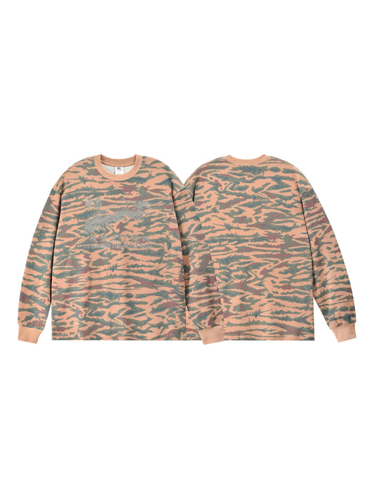 Camouflage-patterned sweatshirt on a white background