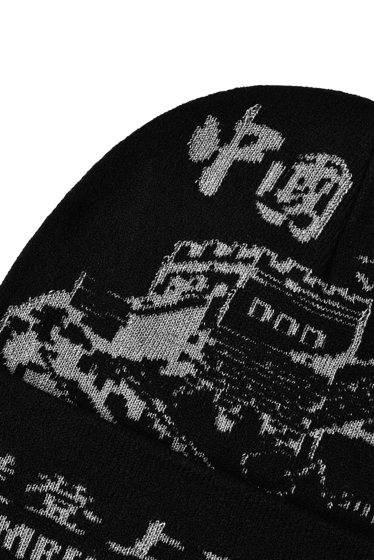 Black beanie with white text China and the great wall design on a white background