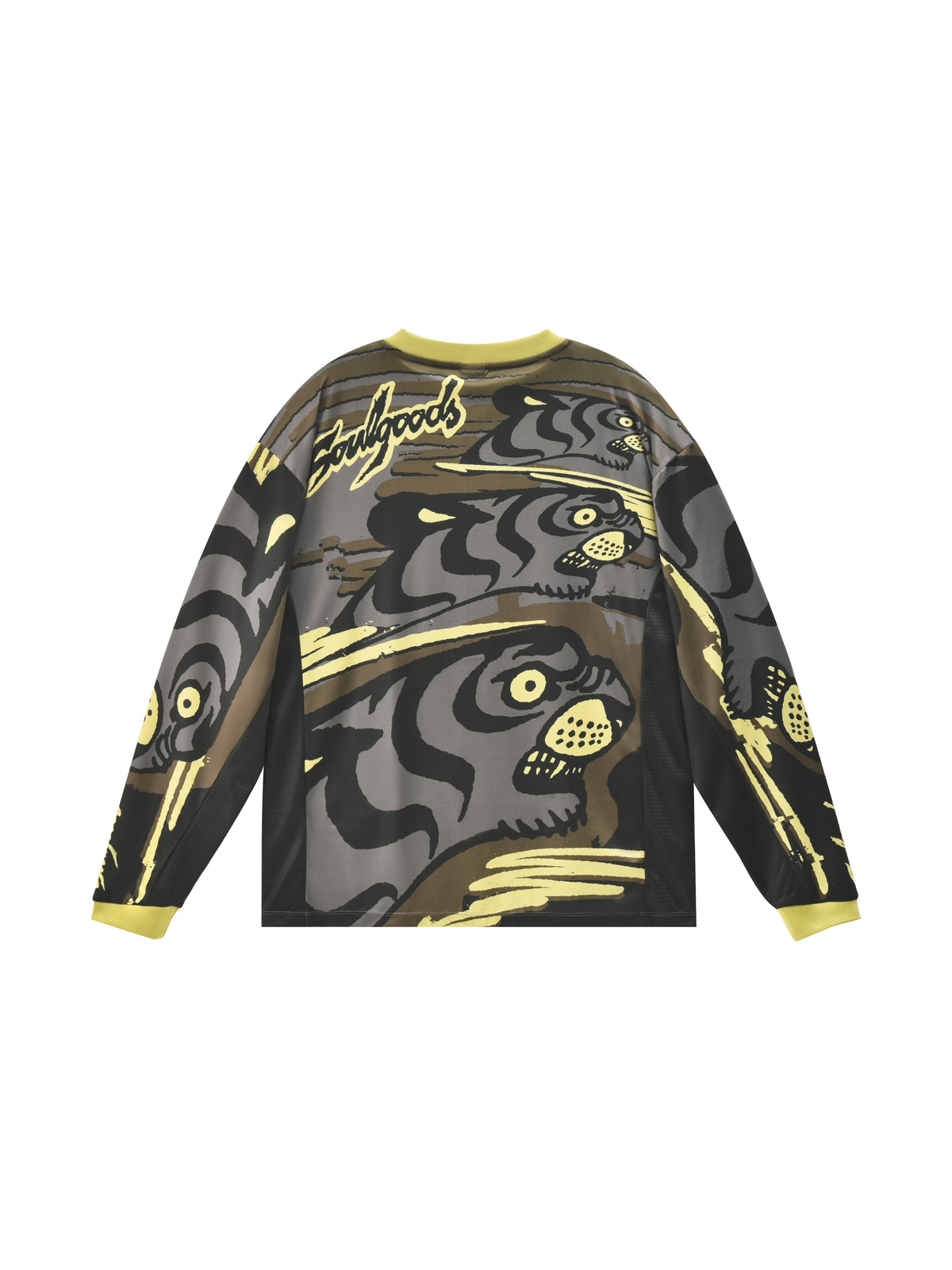 Long-sleeve shirt with graphic design on a white background