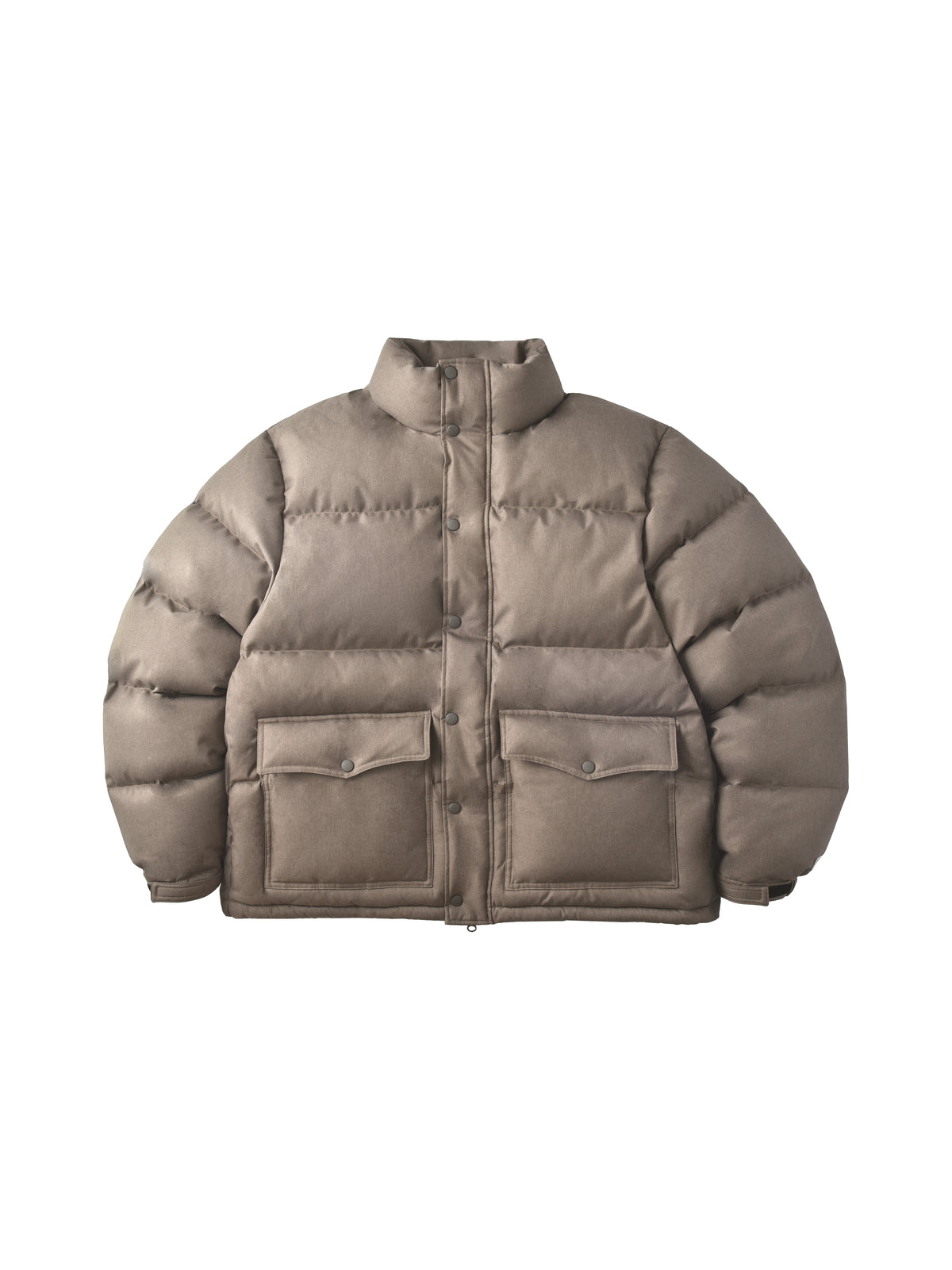 Beige puffer jacket on a white background