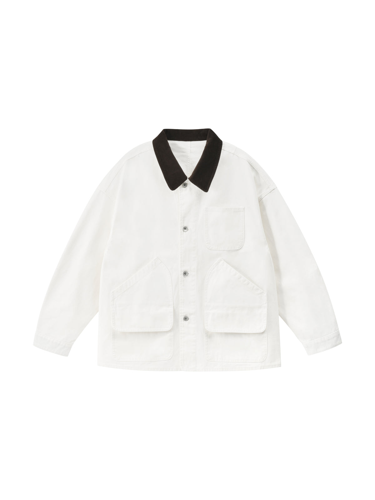 White jacket with black collar on a white background