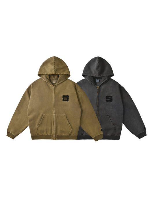 Two hoodies, one brown and one black, on a white background